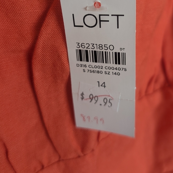 Loft Women’s Coral Puff Sleeve Square Neck Midi Dress Size 14 Milkmaid Linen - Picture 6 of 12